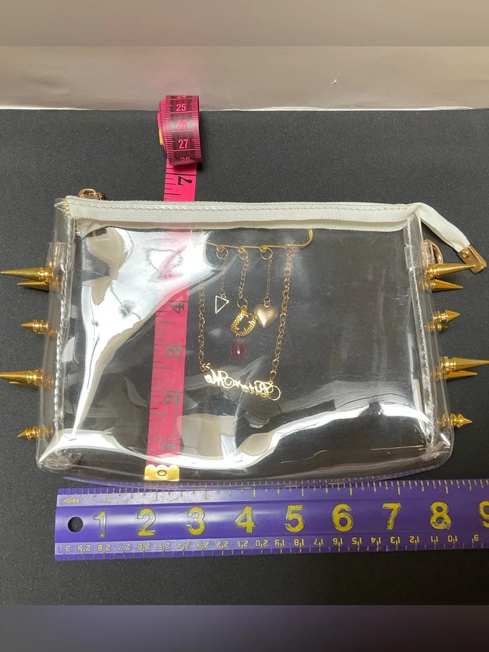 BITE ME Spike Studded Gothic Transparent Bag Crossbody Clear Clutch Gold